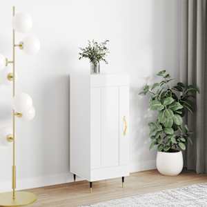 Komoda visok sijaj bela 34,5x34x90 cm inženirski les