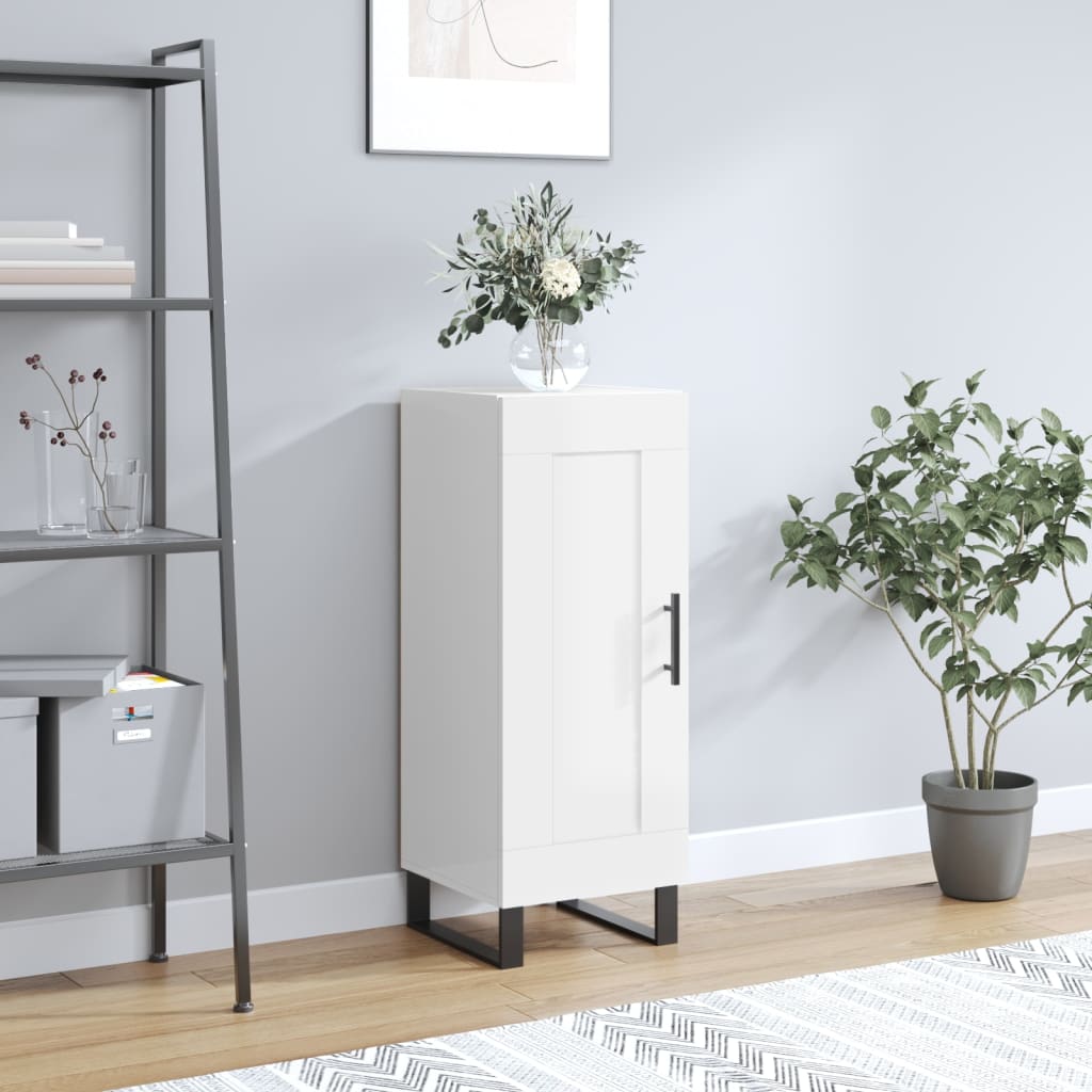 Buffet Blanc brillant 34,5x34x90 cm Bois d'ingénierie