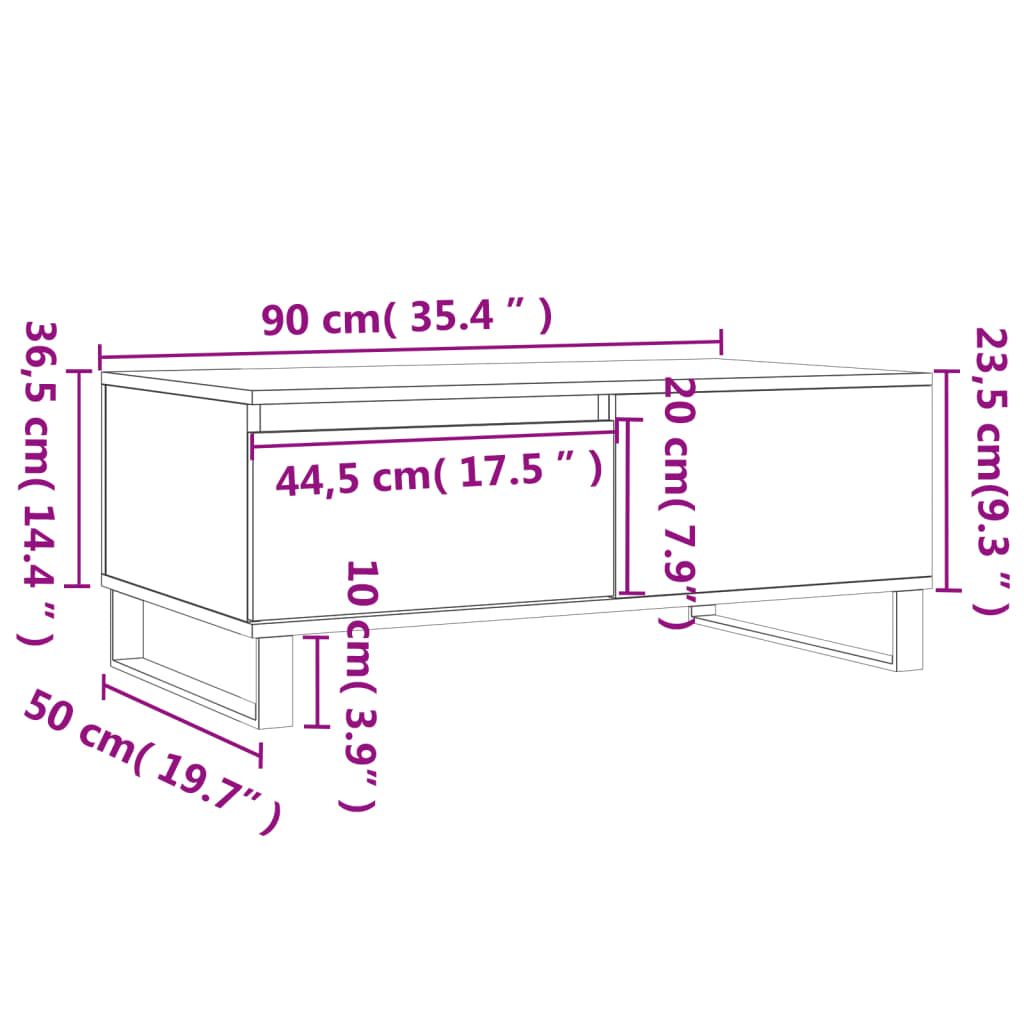 Măsuță de cafea, gri beton, 90x50x36,5 cm, lemn compozit