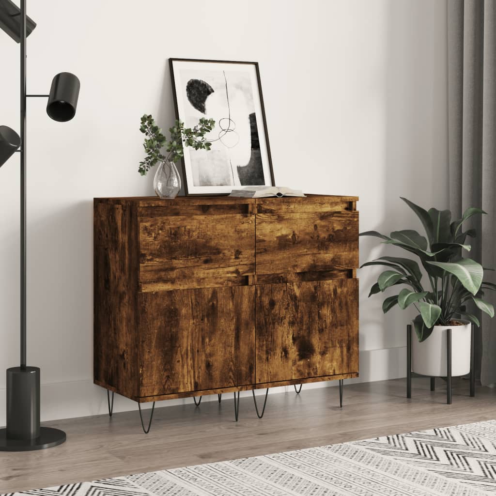 vidaXL Sideboards 2 Stk. Räuchereiche 40x35x70 cm Holzwerkstoff