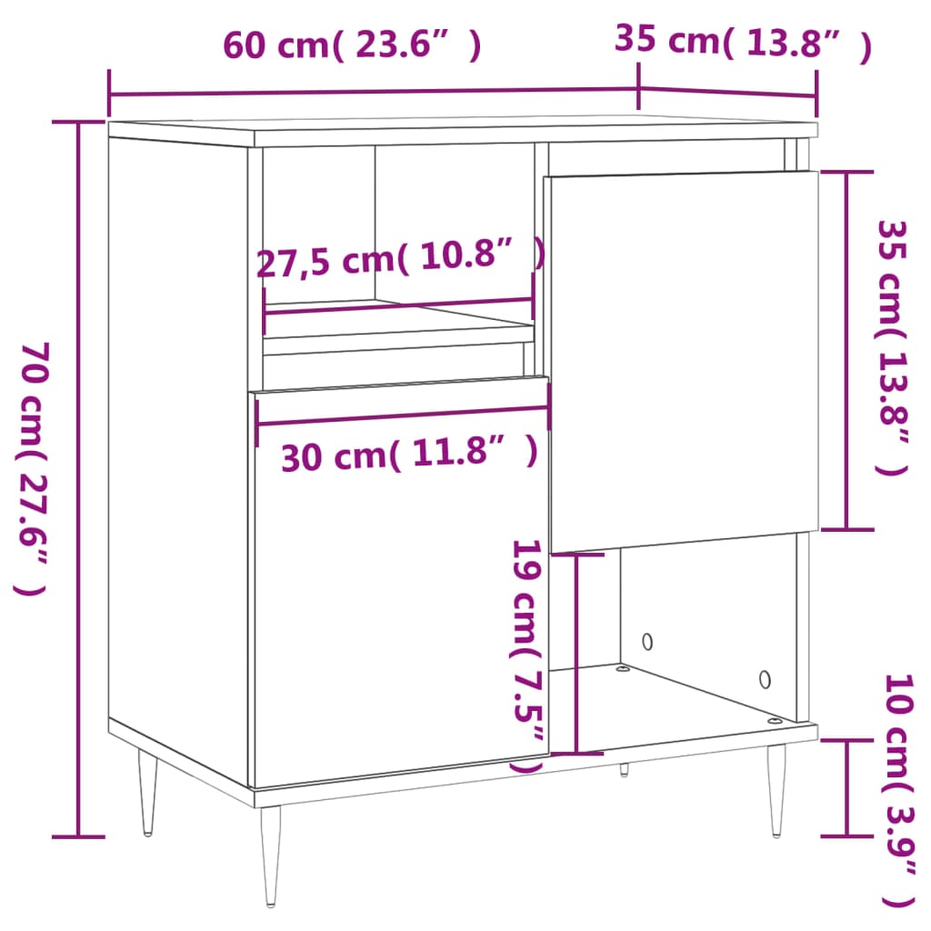 Servantă, gri beton, 60x35x70 cm, lemn prelucrat