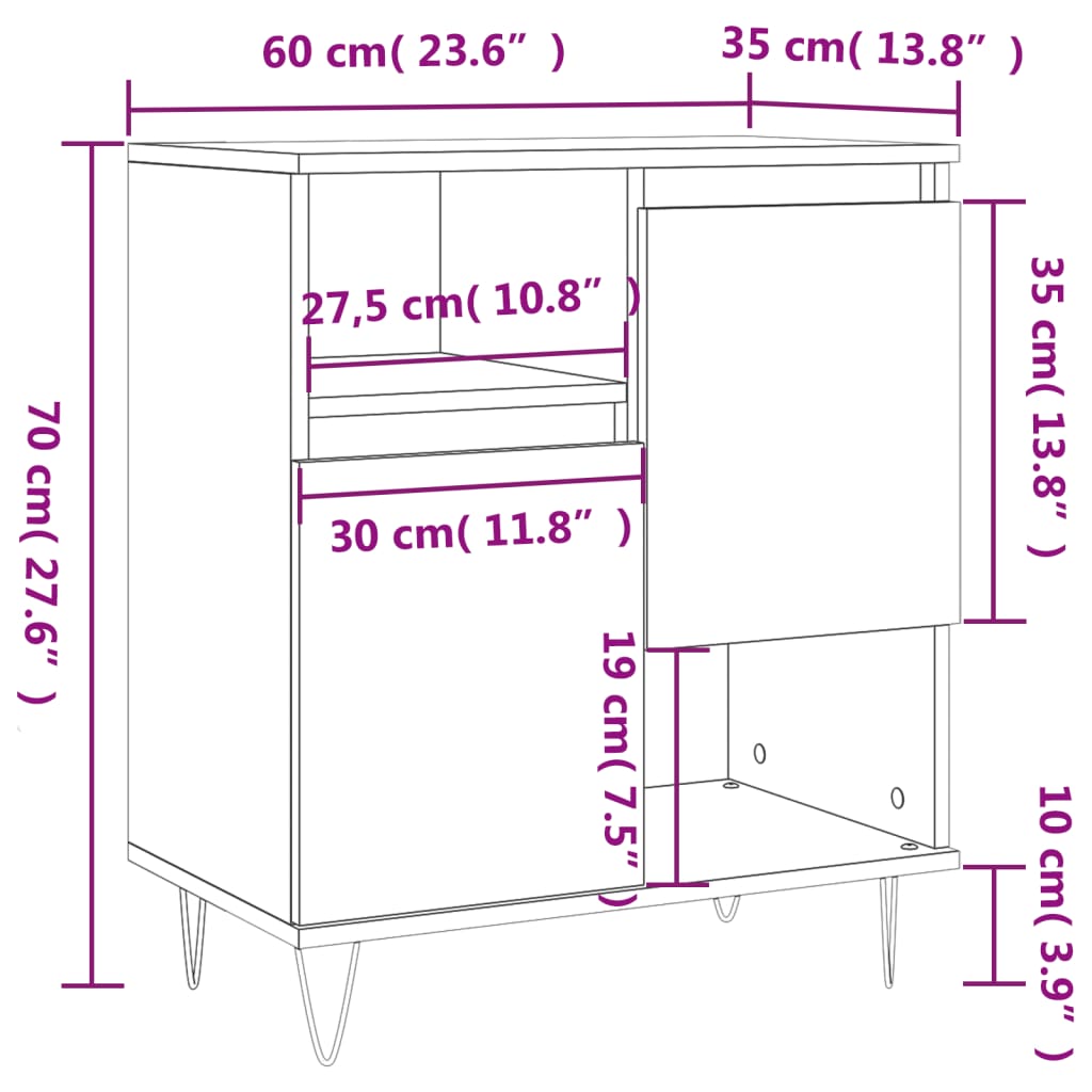 Servantă, gri beton, 60x35x70 cm, lemn prelucrat