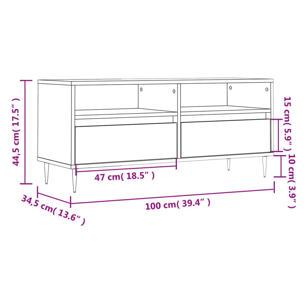 Comodă TV, stejar sonoma, 100x34,5x44,5 cm, lemn prelucrat