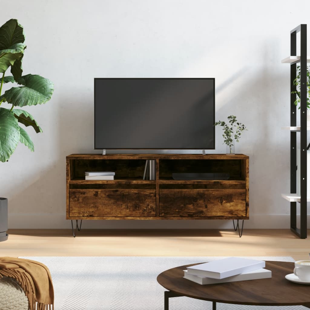 Füstös tölgyszínű szerelt fa TV-szekrény 100x34,5x44,5 cm 
