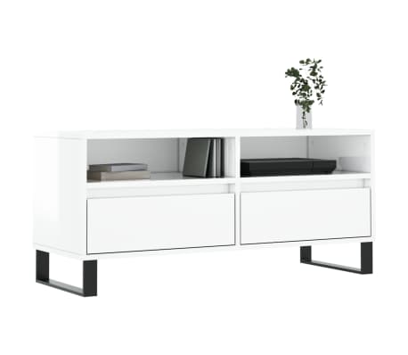 vidaXL Meuble TV blanc brillant 100x34,5x44,5 cm bois d'ing&eacute;nierie