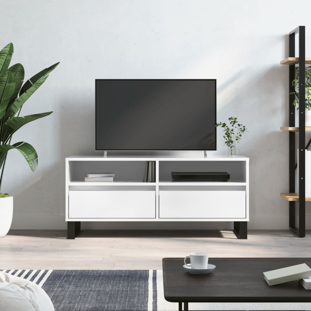 vidaXL Comodă TV, alb extralucios, 100x34,5x44,5 cm, lemn prelucrat