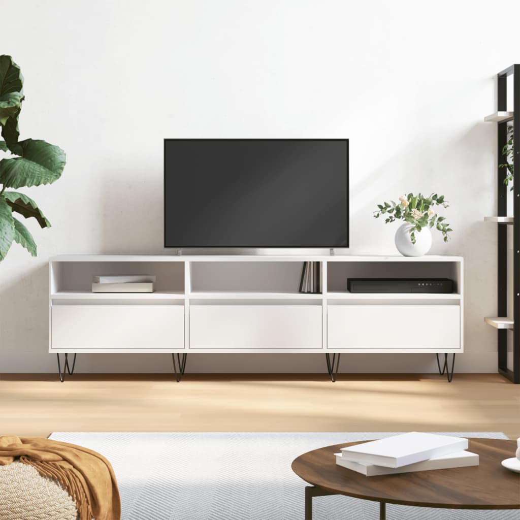 Fehér szerelt fa TV-szekrény 150 x 30 x 44,5 cm 