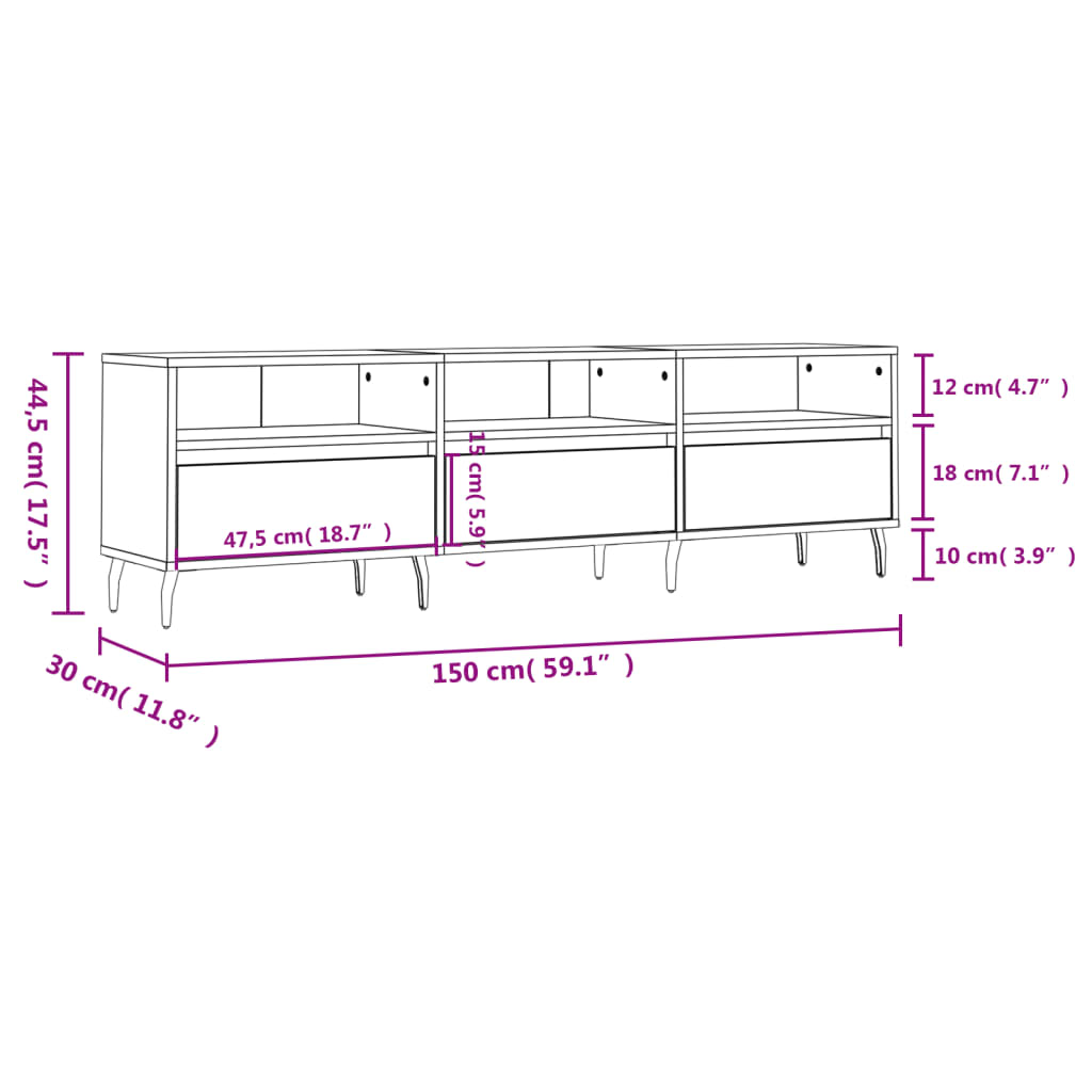 TV ormarić crni 150x30x44,5 cm od konstruiranog drva