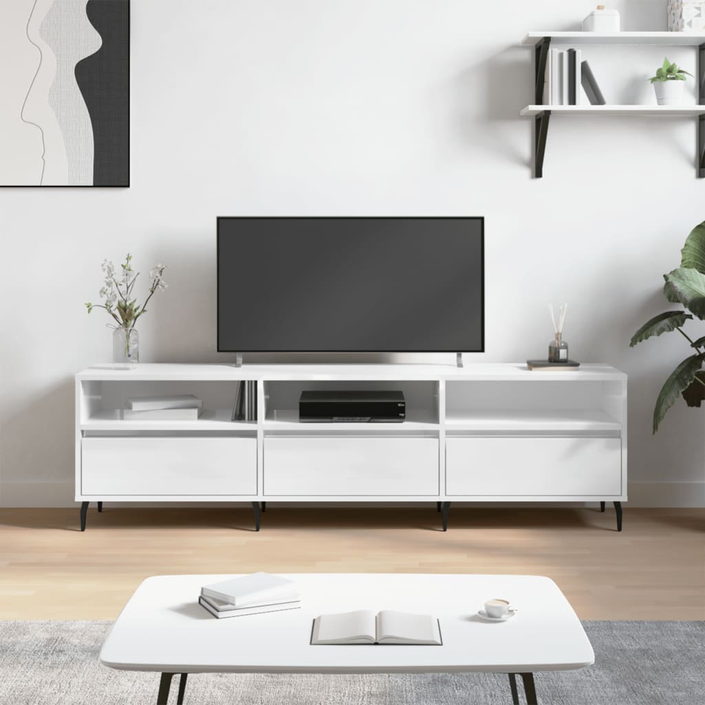 vidaXL Comodă TV, alb extralucios, 150x30x44,5 cm, lemn prelucrat
