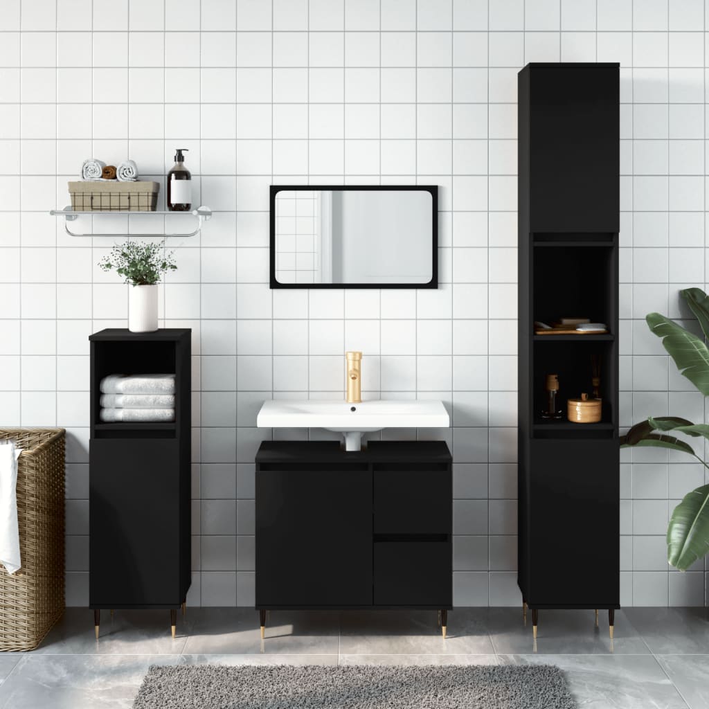 Photos - Washbasin cabinet VidaXL Bathroom Cabinet Black 30x30x190 cm Engineered Wood 