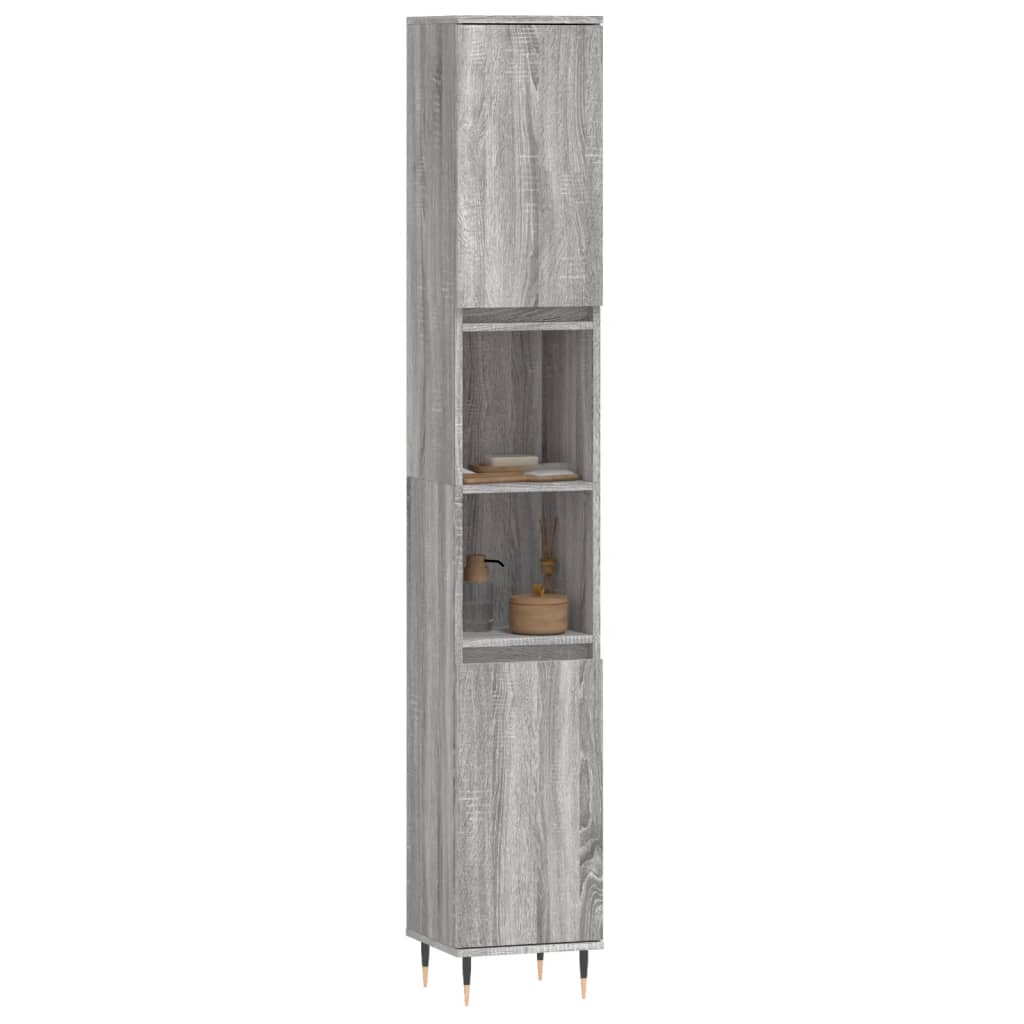 vidaXL Kylpyhuoneen kaappi harmaa Sonoma 30x30x190 cm tekninen puu