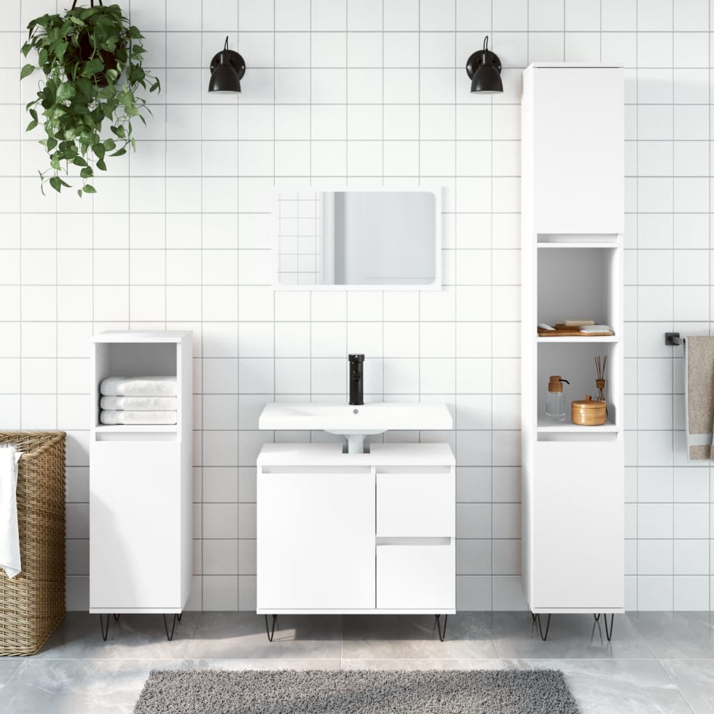 vidaXL badeværelsesskab 30x30x190 cm konstrueret træ hvid
