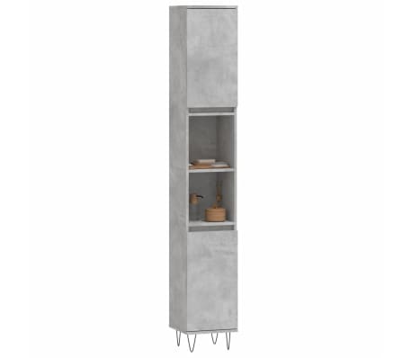 vidaXL Badschrank Betongrau 30x30x190 cm Holzwerkstoff