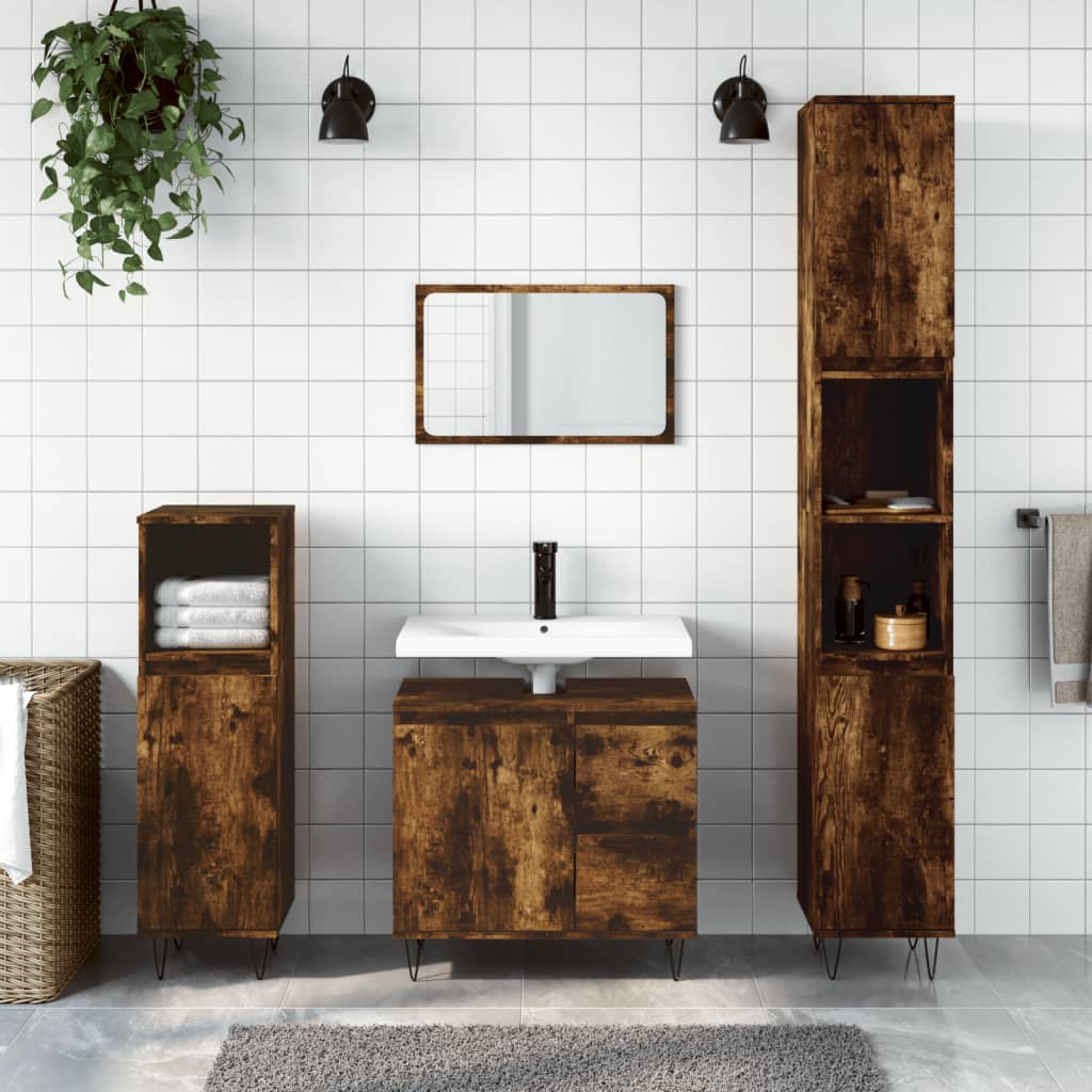 vidaXL badeværelsesskab 30x30x190 cm konstrueret træ røget egetræ