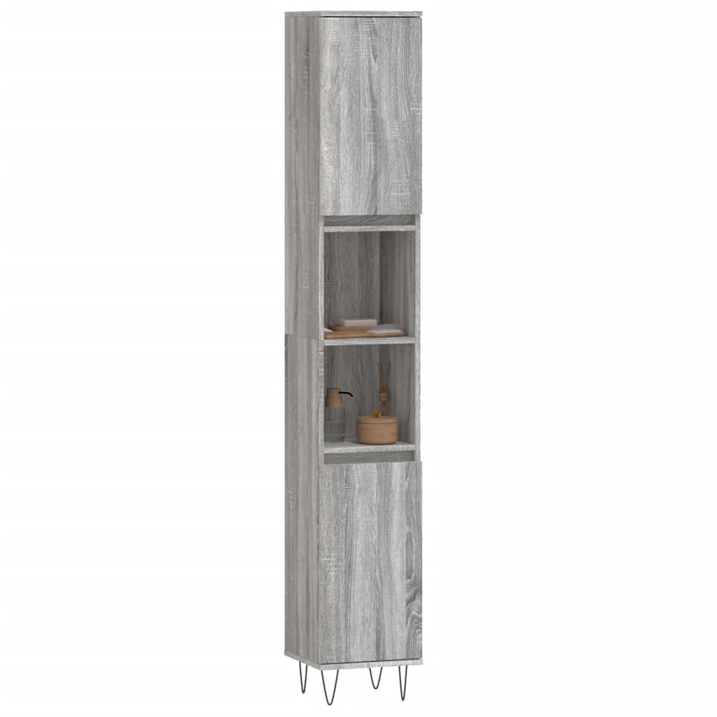 vidaXL Badkamerkast 30x30x190 cm bewerkt hout grijs sonoma eikenkleur afbeelding