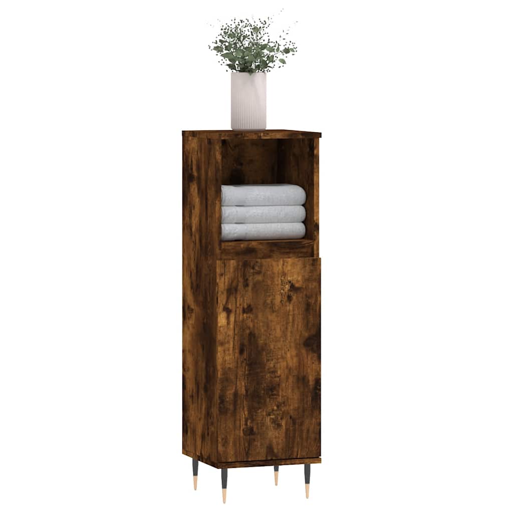 vidaXL Badkamerkast 30x30x100 cm bewerkt hout gerookt eikenkleurig afbeelding