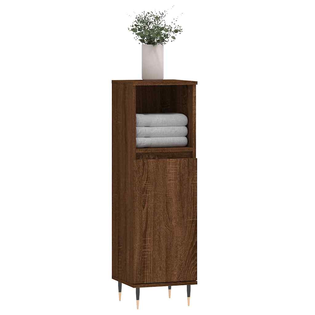 vidaXL Badkamerkast 30x30x100 cm bewerkt hout bruin eikenkleur afbeelding