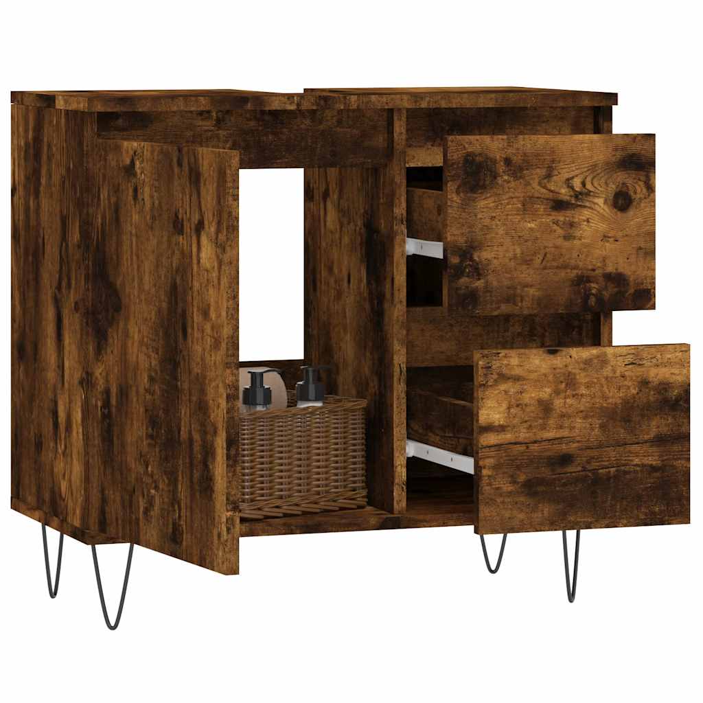 vidaXL Badkamerkast 65x33x60 cm bewerkt hout gerookt eikenkleurig afbeelding