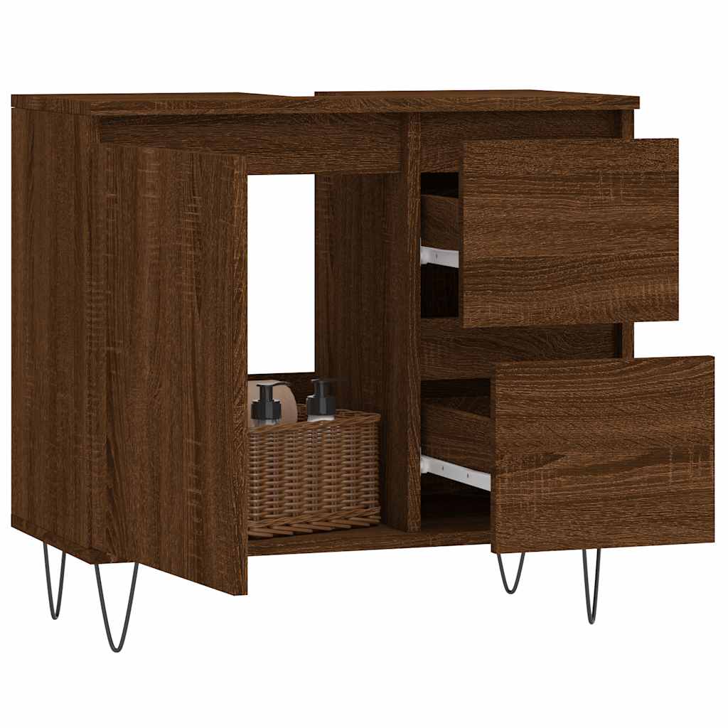 vidaXL Badkamerkast 65x33x60 cm bewerkt hout bruin eikenkleur afbeelding