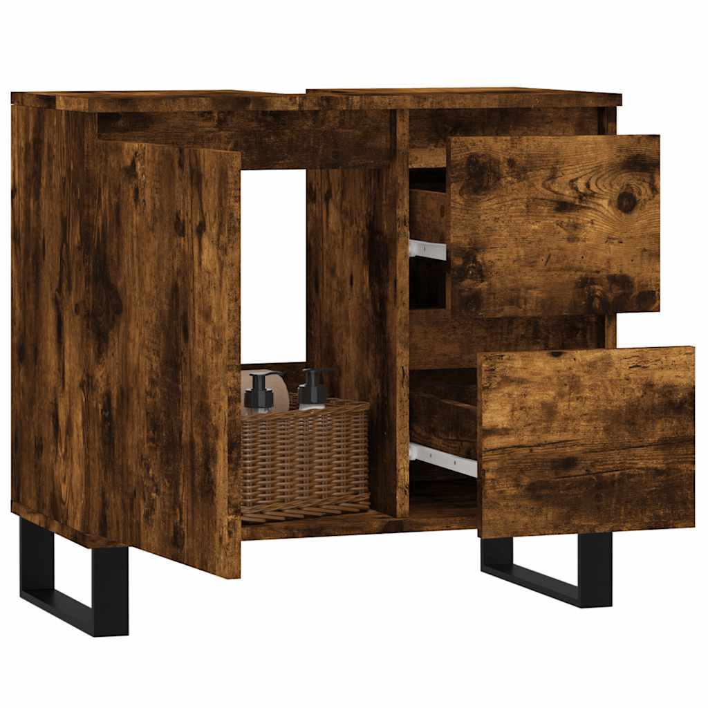 vidaXL Badkamerkast 65x33x60 cm bewerkt hout gerookt eikenkleurig afbeelding