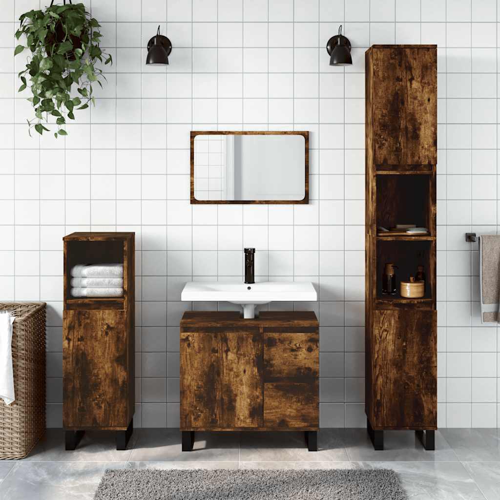 vidaXL badeværelsesskab 65x33x60 cm konstrueret træ røget egetræ
