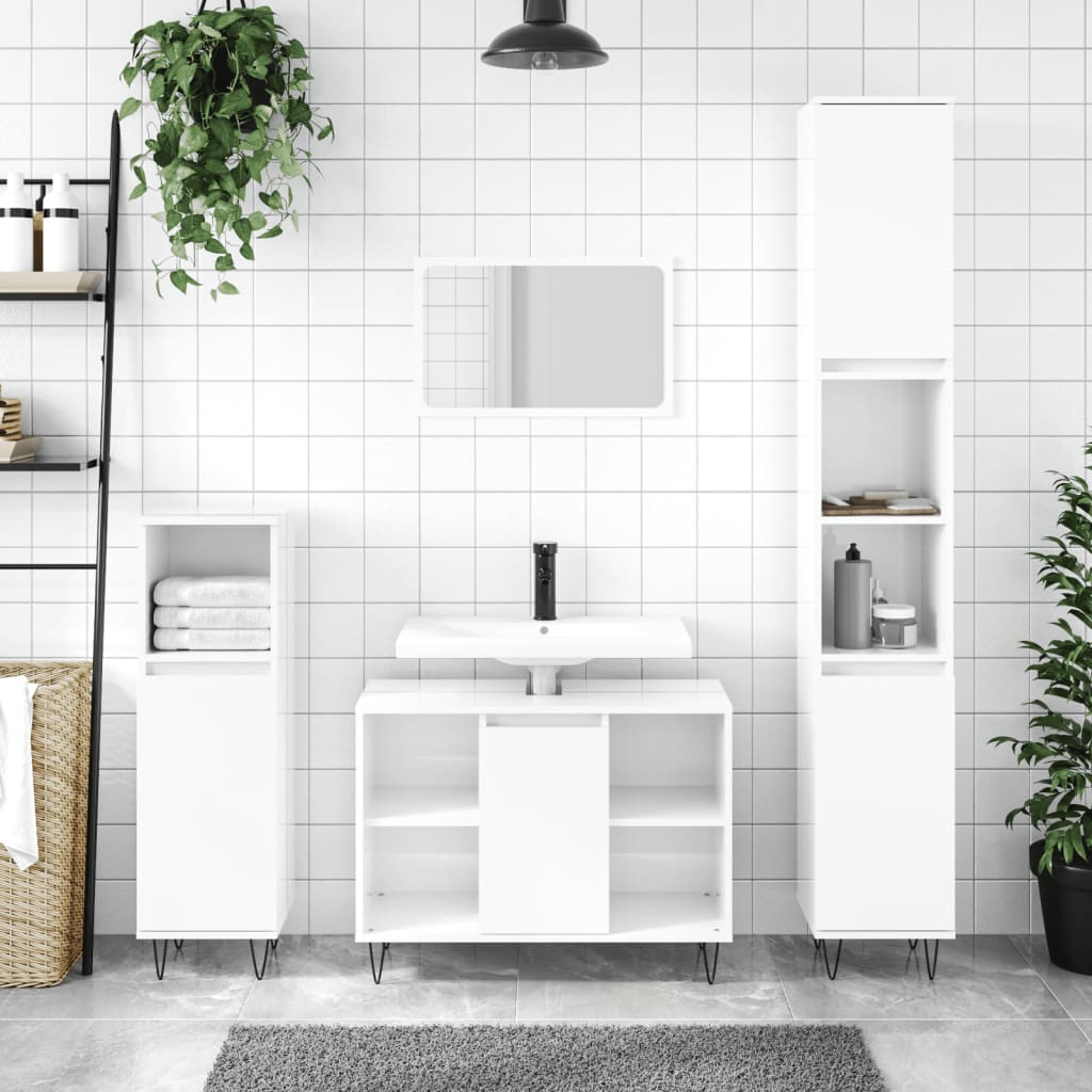 Armadietto Bagno - Mobile da Bagno Bianco Lucido 80x33x60cm in Legno  Multistrato -92033