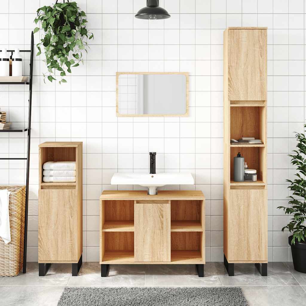 vidaXL badeværelsesskab 80x33x60 cm konstrueret træ sonoma-eg