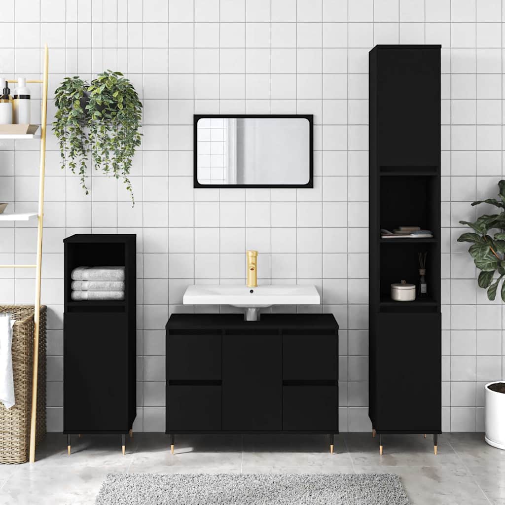 vidaXL badeværelsesskab 80x33x60 cm konstrueret træ sort