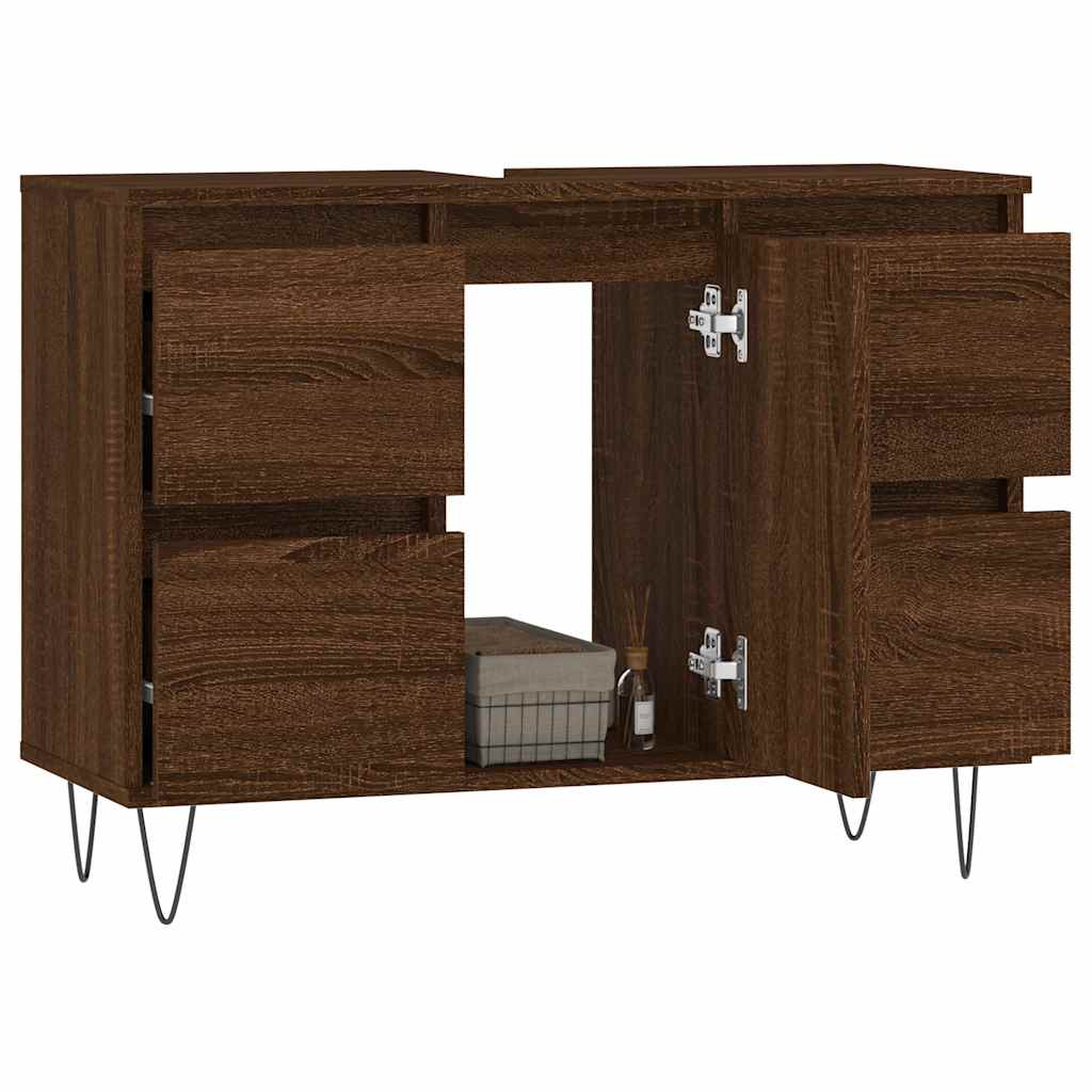 vidaXL Badkamerkast 80x33x60 cm bewerkt hout bruin eikenkleur afbeelding