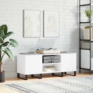 Omarica za gramofonske plošče bela 121x38x48 cm inženirski les