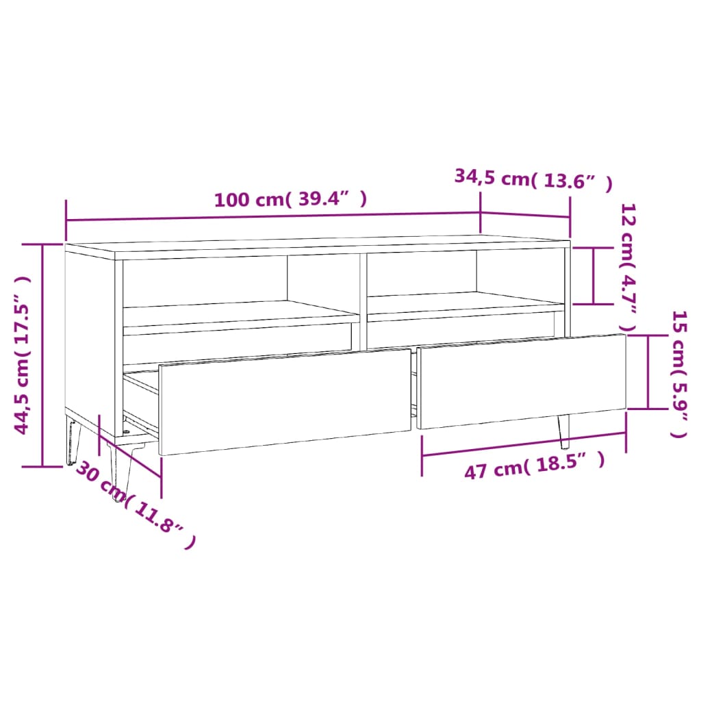 Comodă TV, alb, 100x34,5x44,5 cm, lemn prelucrat