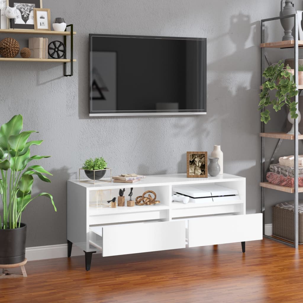 vidaXL Tv-meubel 100x34,5x44,5 cm bewerkt hout hoogglans wit afbeelding