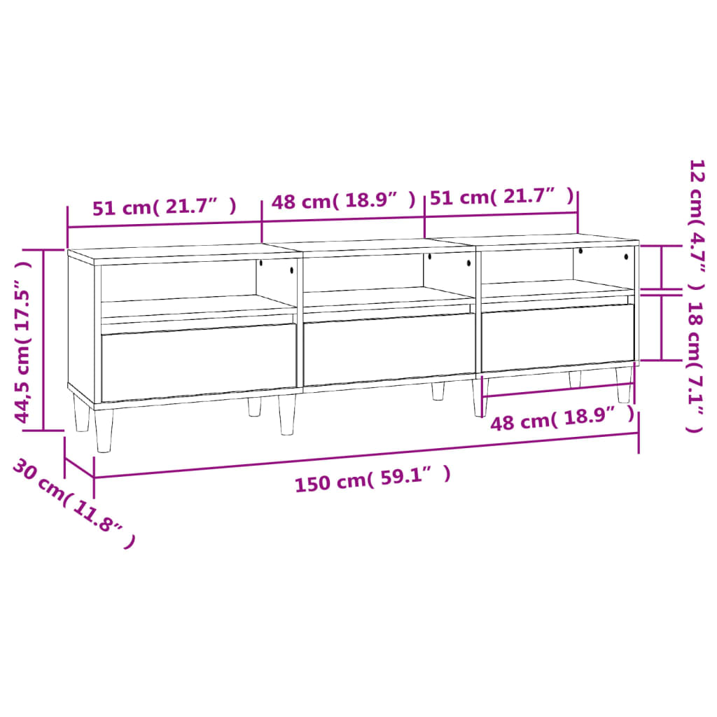 TV skříňka bílá vysoký lesk 150 x 30 x 44,5 cm kompozitní dřevo