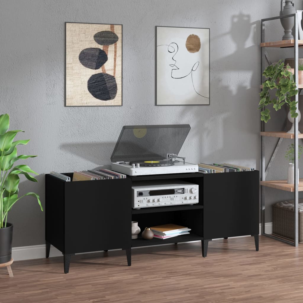 vida XL Plattenschrank Schwarz 121x 38x 48 cm Holzwerkstoff