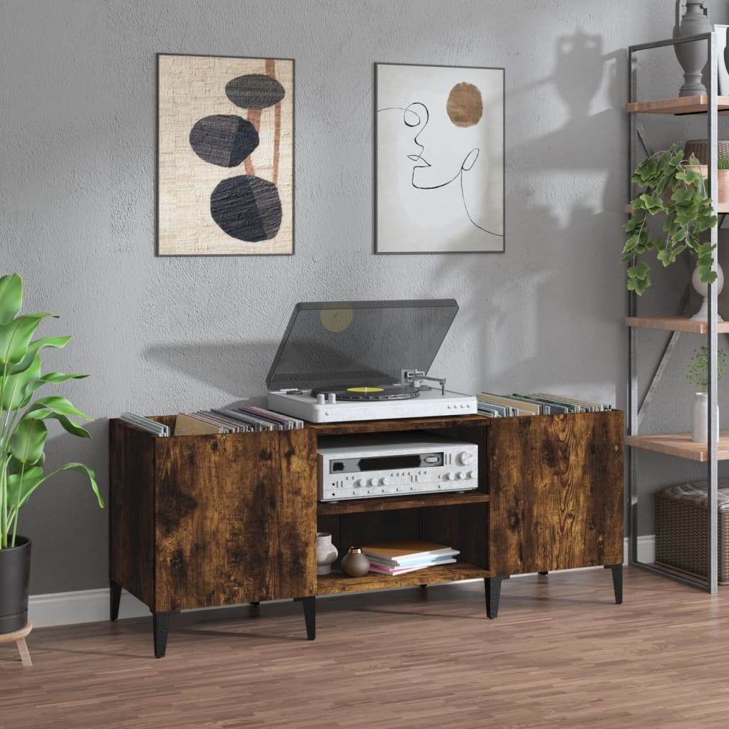 Armoire à disques chêne fumé 121x38x48 cm bois d'ingénierie