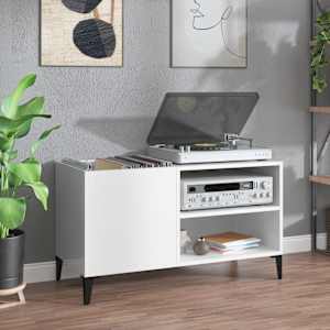 Omarica za gramofonske plošče sijaj bela 84,5x38x48 cm inž. les