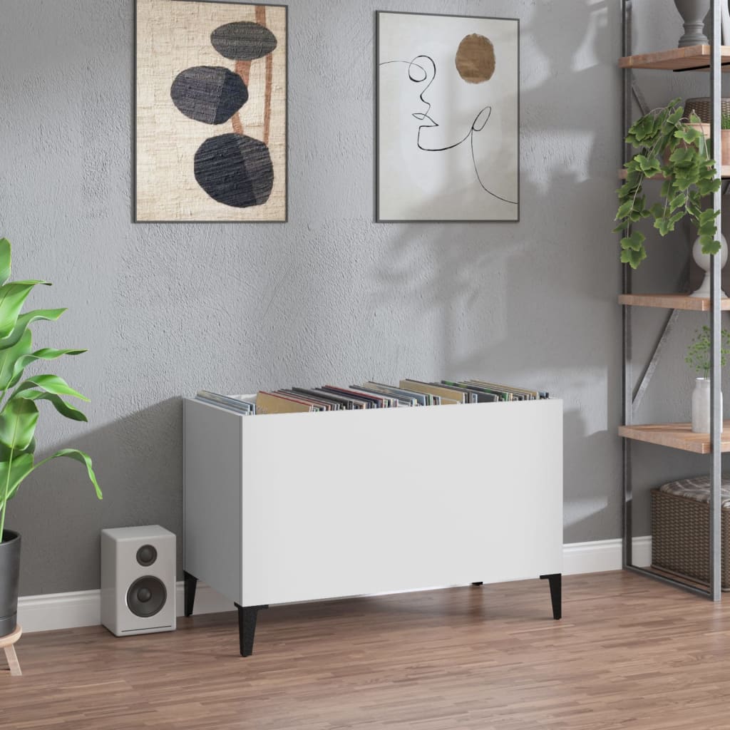 vidaXL LP-levyjen säilytyskaappi valkoinen 74,5x38x48 cm tekninen puu