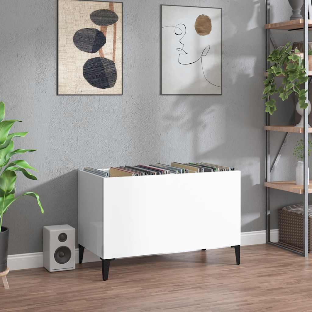 vidaXL LP-levyjen säilytyskaappi korkeakiilto valk. 74,5x38x48 cm puu
