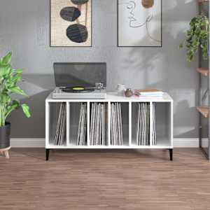 vidaXL Έπιπλο Δίσκων Γυαλ. Λευκό 100x38x48 εκ. από Επεξεργασμένο Ξύλο
