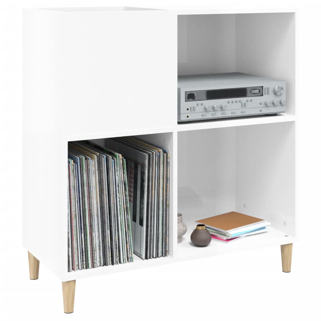 magasfényű fehér szerelt fa hanglemezszekrény 84,5 x 38 x 89 cm