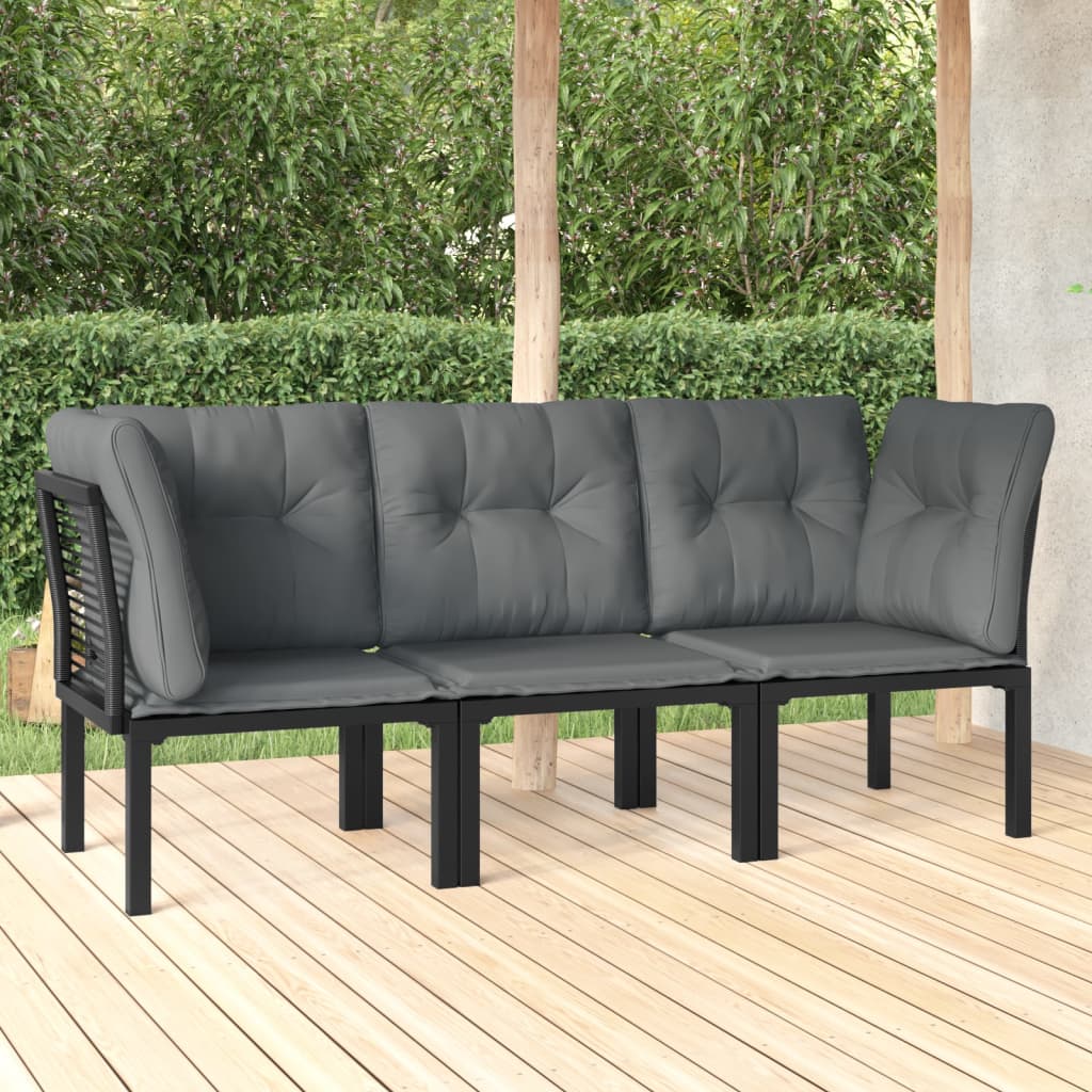 vidaXL 3-tlg. Garten-Lounge-Set Schwarz und Grau Poly Rattan