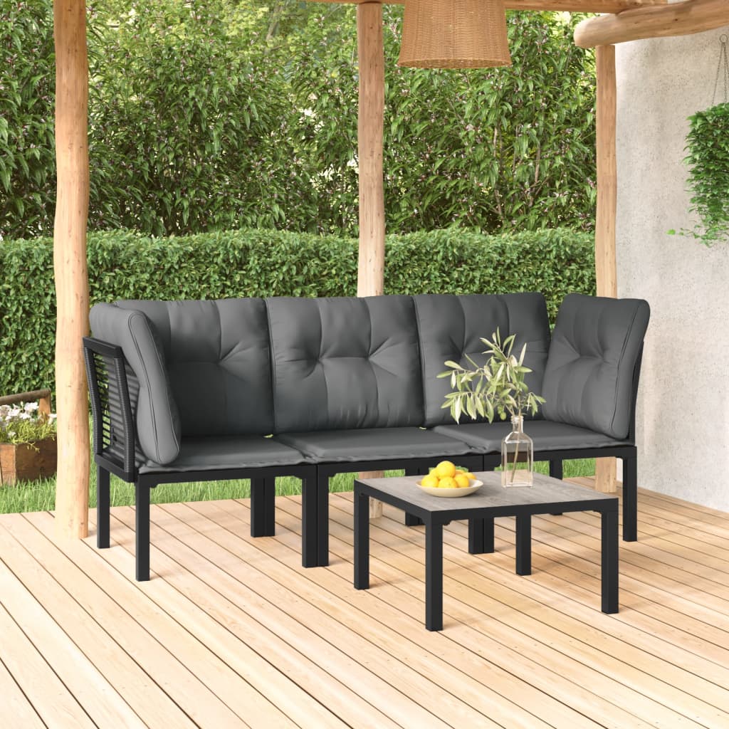 vidaXL 4-tlg. Garten-Lounge-Set Schwarz und Grau Poly Rattan