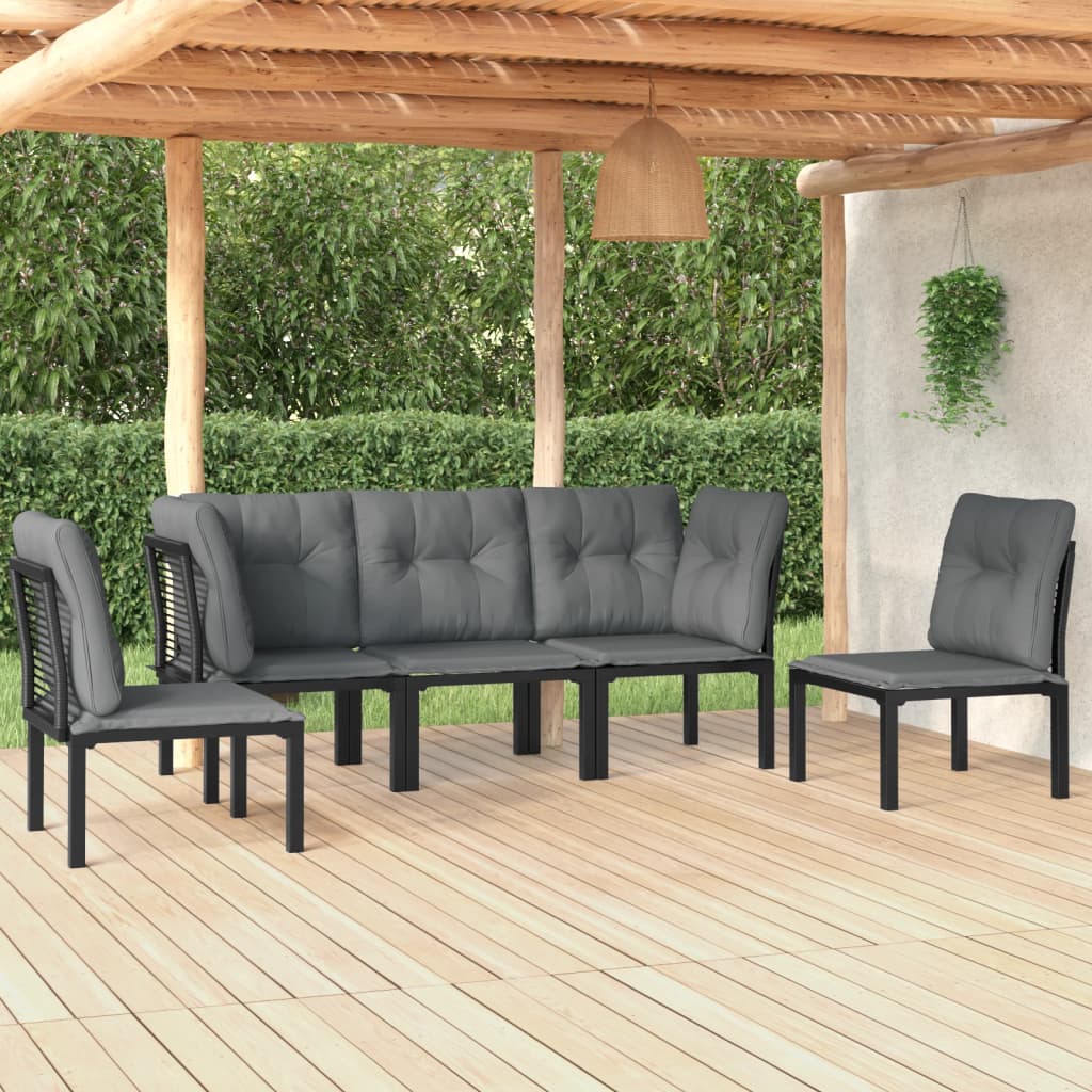 vidaXL 5-tlg. Garten-Lounge-Set Schwarz und Grau Poly Rattan