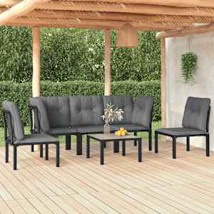 Vrtna sedežna garnitura 6-delna črna in siva poli ratan