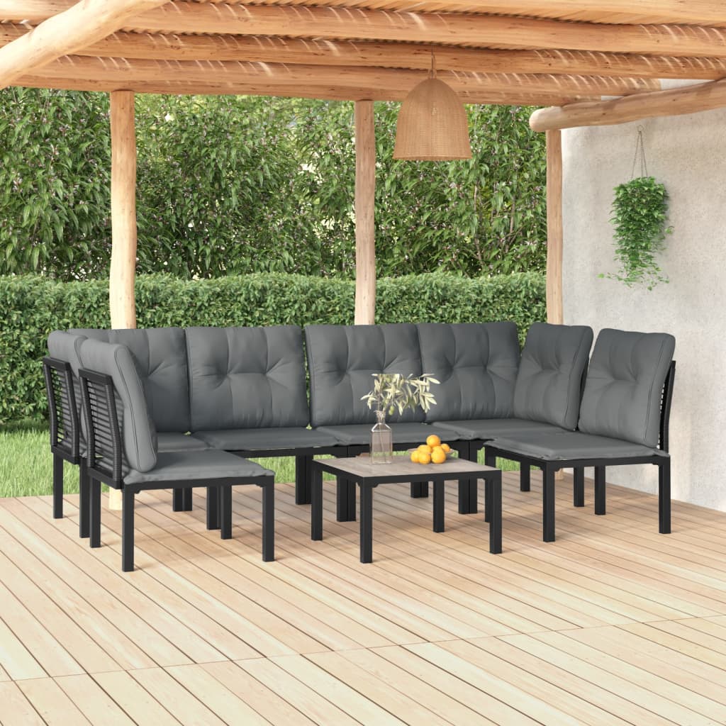 vidaXL 7-tlg. Garten-Lounge-Set Schwarz und Grau Poly Rattan