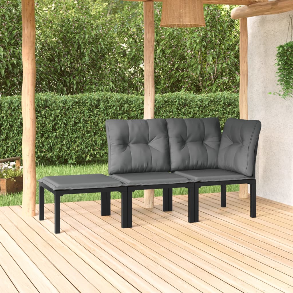 vidaXL 3-tlg. Garten-Lounge-Set Schwarz und Grau Poly Rattan