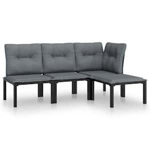 vidaXL 4-osaline aiam&ouml;&ouml;bli komplekt patjadega, must/hall, pol&uuml;rotang