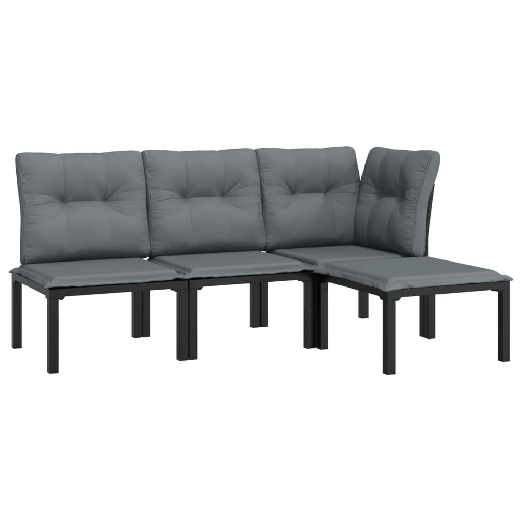 vidaXL 4-delige Loungeset poly rattan zwart en grijs afbeelding