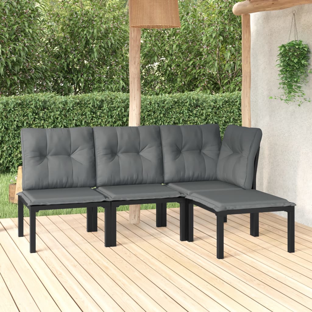 vidaXL 4-tlg. Garten-Lounge-Set Schwarz und Grau Poly Rattan