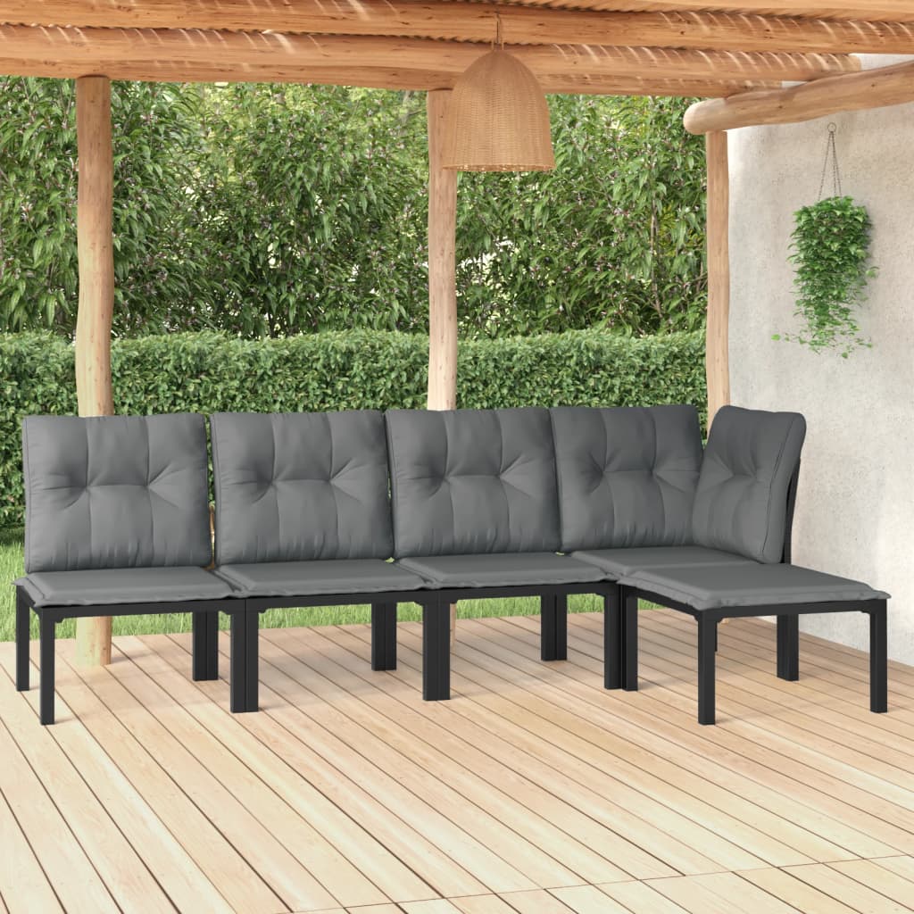 Vidaxl Set Mobilier De Gradina, 5 Piese, Negru/gri, Poliratan